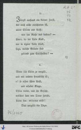 Etwas über Eifersucht und Zutrauen.