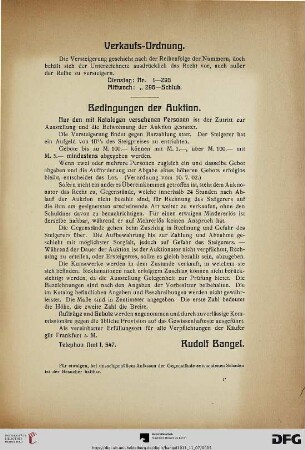 Verkaufs-Ordnung – Bedingungen der Auktion