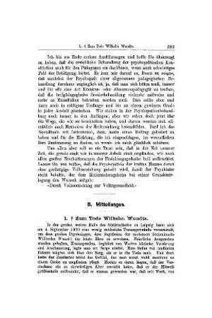 Zum Tode Wilhelm Wundts : [Mitteilungen]