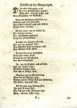 Orakel an die Neugierigen.