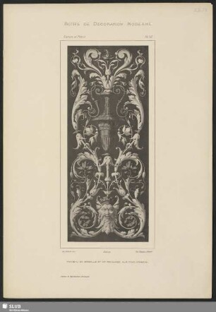 Panneau en grisaille et or rehausse, sur fond cramoisi
