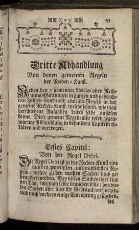 Dritte Abhandlung Von denen gemeinen Regeln der Rechen-Kunst.