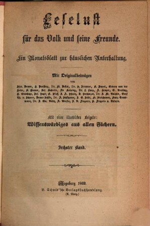 Leselust für das Volk und seine Freunde : ein Monatsblatt zur häuslichen Unterhaltung, 1869,7/12 = Bd. 6