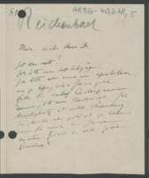 Brief von Heinrich Gustav Reichenbach an Unbekannt