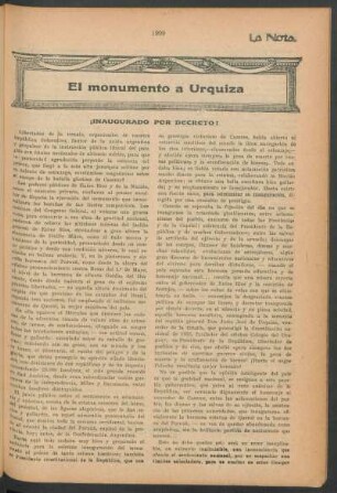 El monumento a Urquiza : ¡Inaugurado por decreto!