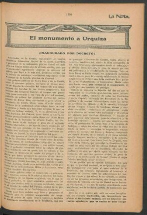El monumento a Urquiza : ¡Inaugurado por decreto!