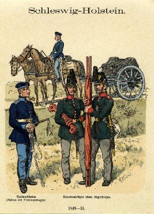 Uniformbild, Jäger- und Trainsoldaten der schleswig-holsteinischen Armee 1848 - 1851