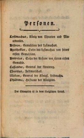 Mannheimer Schaubühne. 3[,2], Lysimachus : Ein Trauerspiel in fünf Aufzügen