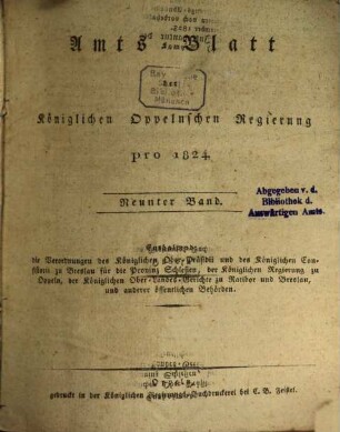 Amtsblatt des Regierungspräsidenten in Oppeln. 1824