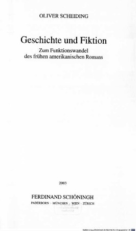 Geschichte und Fiktion : zum Funktionswandel des frühen amerikanischen Romans