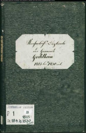 Kirchenbuchduplikat der katholischen Gemeinde Godelheim, Kreis Höxter (GHT 1815-1830) (Gemeinde: Katholische Gemeinde Godelheim)