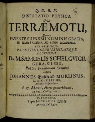 Disputatio Physica De Terrae Motu