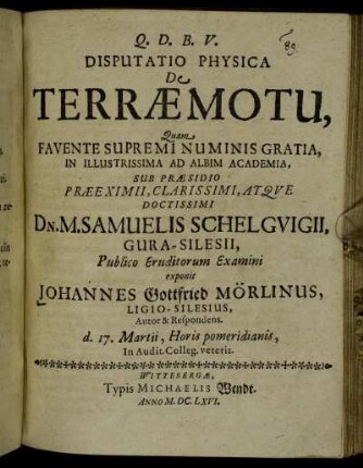 Disputatio Physica De Terrae Motu