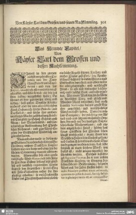 Das Neundte Capitel, Von Käyser Carl dem Grossen und dessen Nachkömmling