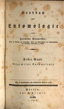 Handbuch der Entomologie. 1, Allgemeine Entomologie