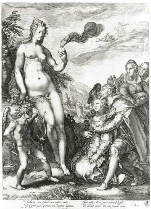 Allegorie der Liebe (Venus Cythera) : Jan Petersz. Saenredam (1565-1607) nach Hendrick Goltzius (1558-1617). Allegorie der Liebe (Venus Cythera). Kupferstich, 44,3 x 32,1 cm