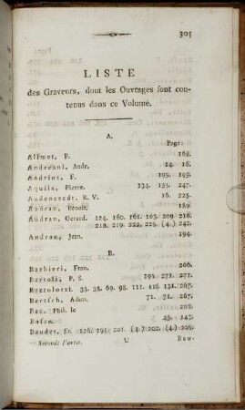 Liste des Graveurs, dont les Ouvrages sont contenus dans ce Volume