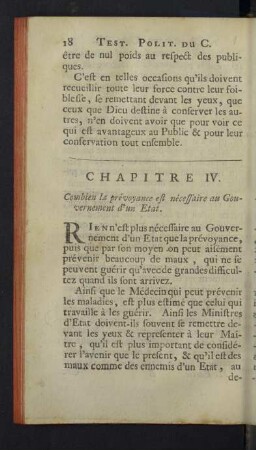 Chapitre IV. Combien la prévoyance est nécessaire au Gouvernement d'un Etat.
