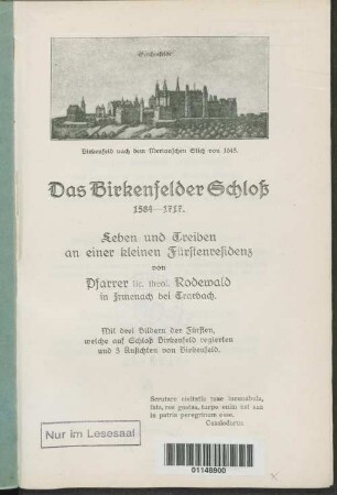 Das Birkenfelder Schloß : 1584 - 1717 ; Leben und Treiben an einer kleinen Fürstenresidenz