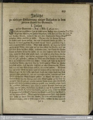 Zusätze zu nöthiger Erläuterung einiger Aufgaben in dem zweyten Kapitel der Geometrie