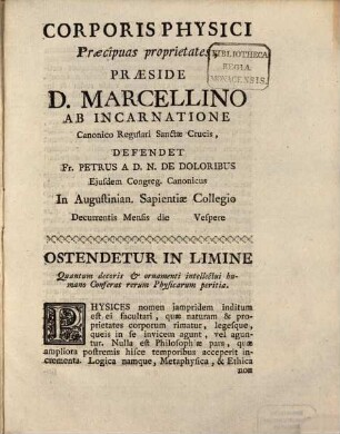Corporis physici praecipuae proprietates