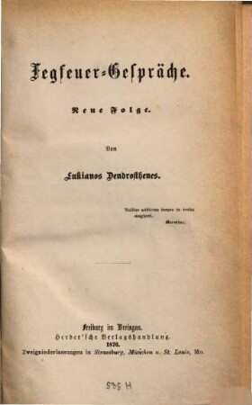 Fegfeuer-Gespräche, [2]. Neue Folge