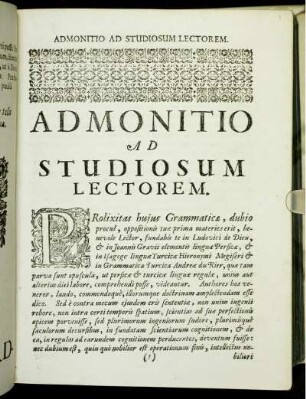 Admonitio Ad Studiosum Lectorem.