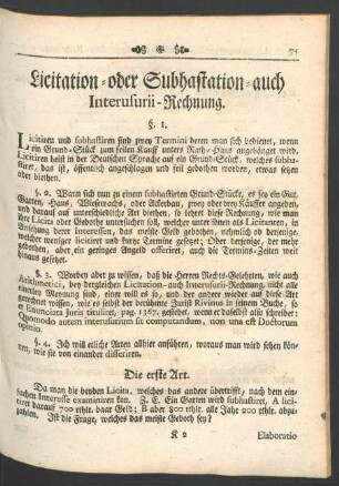 Licitation- oder Subhastation- auch Interusurii-Rechnung.