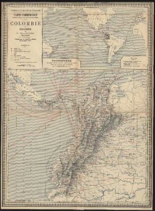 Carte commerciale physique, administrative, routière, agricole et minière : Colombie et Équateur