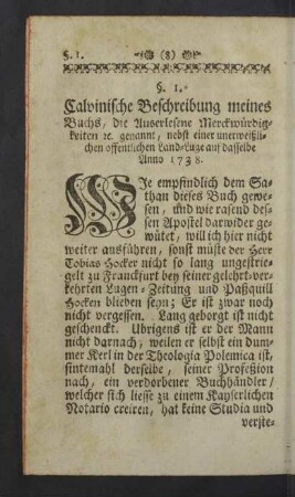 Calvinische Beschreibung meines Buchs