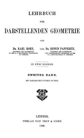 Bd. 2: Lehrbuch der darstellenden Geometrie. Zweiter Band
