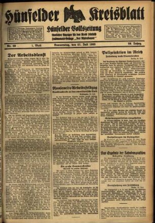 Erste Ausgabe vom Donnerstag, den 27. Juli 1933.