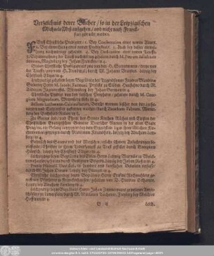 Verzeichnis derer Bücher/ so in der Leipzigischen MichaelsMeß außgehen/ und nicht nach Franckfurt gebracht werden.