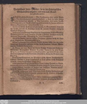 Verzeichnis derer Bücher/ so in der Leipzigischen MichaelsMeß außgehen/ und nicht nach Franckfurt gebracht werden.