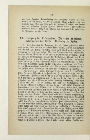 VII. Fortgang der Reformation. Die ersten Märtyrer. Reformation der Kirche. Reichstag zu Speier