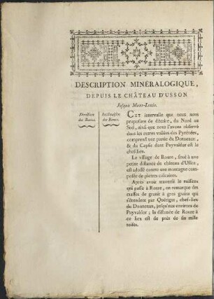 Description Minéralogique, Depuis Le Château D'Usson ...