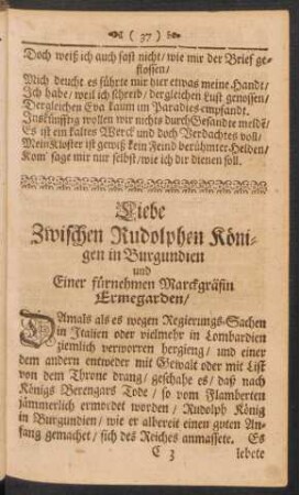Liebe Zwischen Rudolphen Königen in Burgundien und Einer fürnehmen Marckgräfin Ermegarden/