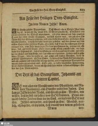 Am Feste der Heiligen Drey-Einigkeit. Am Fest-Tage Trinitatis