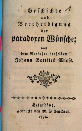 Geschichte und Vertheidigung der paradoxen Wünsche