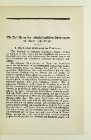 I. Das deutsche Städtewesen im Mittelalter