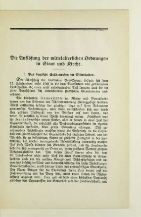 I. Das deutsche Städtewesen im Mittelalter