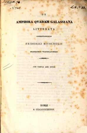 De amphora quadam Galassiana litterata commentariolum : cum tabula aeri incisa