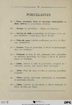 Porcelaines (Nr. 67-79)