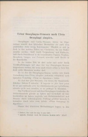 Ueber Oesophagus-Stenosen nach Uleus Oesophagi simplex.