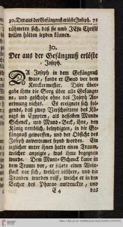 30. Der aus der Gefämgnuß erlöste Joseph