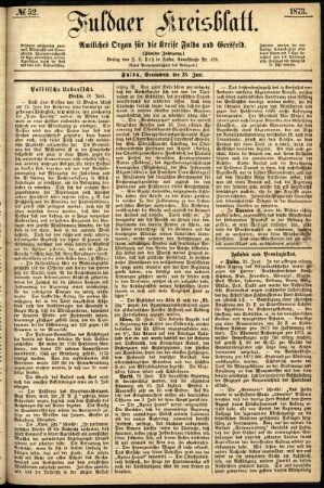Erste Ausgabe vom Samstag, den 28. Juni 1873.