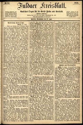Erste Ausgabe vom Samstag, den 28. Juni 1873.