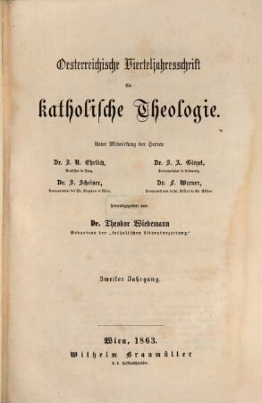 Österreichische Vierteljahresschrift für katholische Theologie. 2. 1863