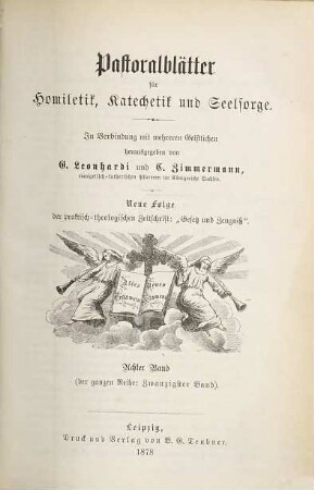 Pastoralblätter für Homiletik, Katechetik und Seelsorge. 20, 20 = N.F., Bd. 8. 1878