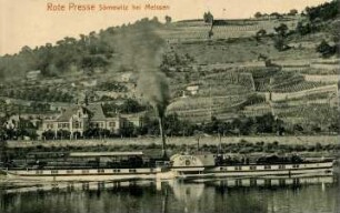 Sörnewitz. Rote Presse, Elbe mit Dampfer Aussig